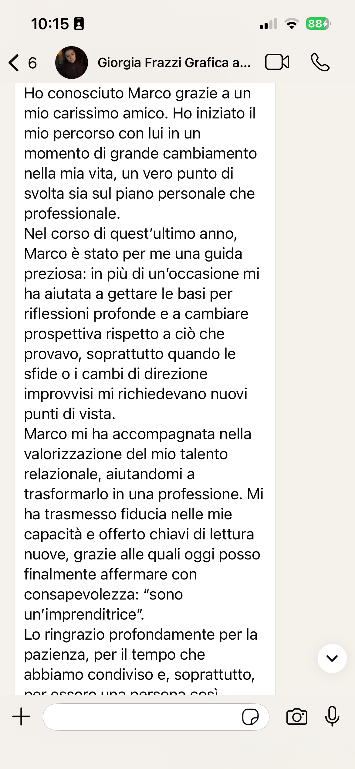 Messaggio di Giorgia Frazzi dopo il percorso di coaching
