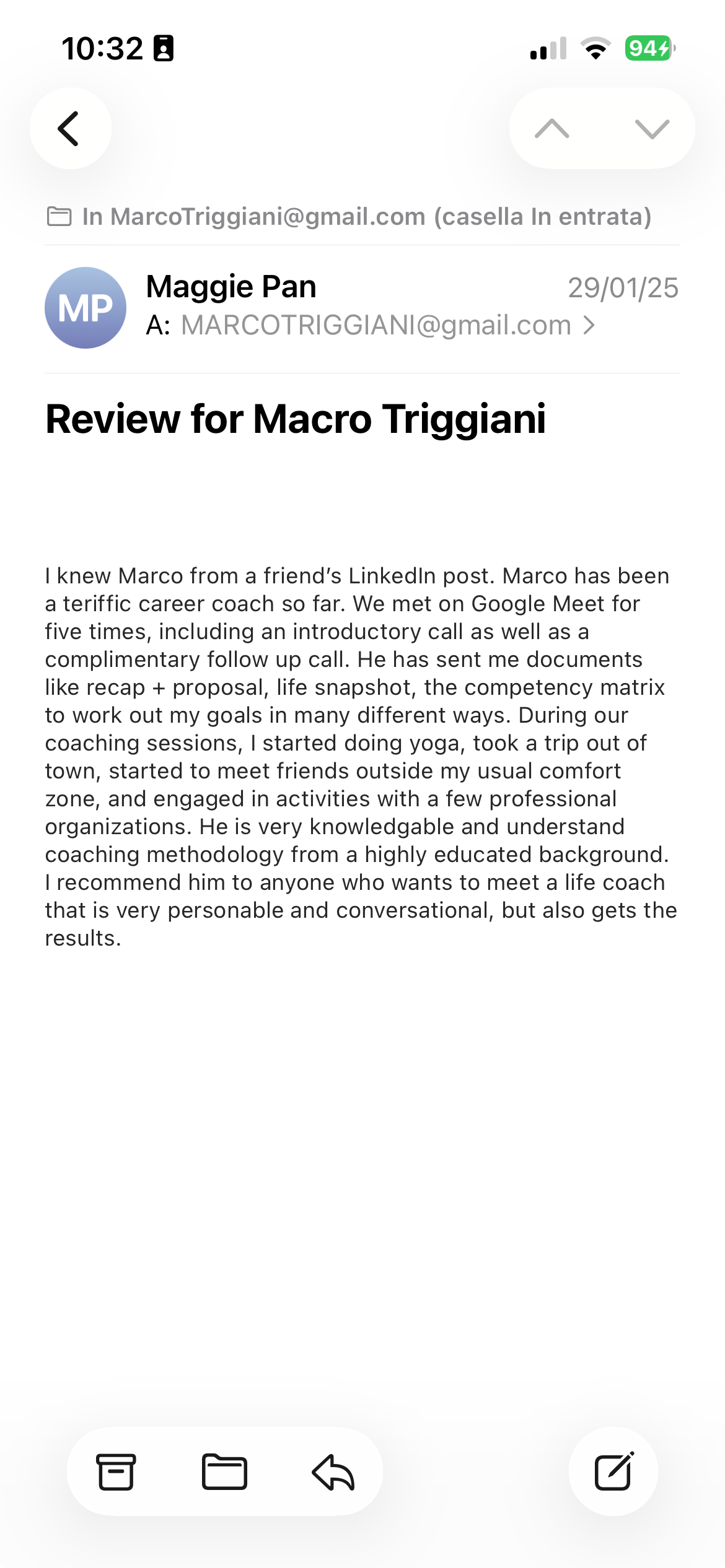 Messaggio di Li (Maggie) Pan dopo il percorso di coaching